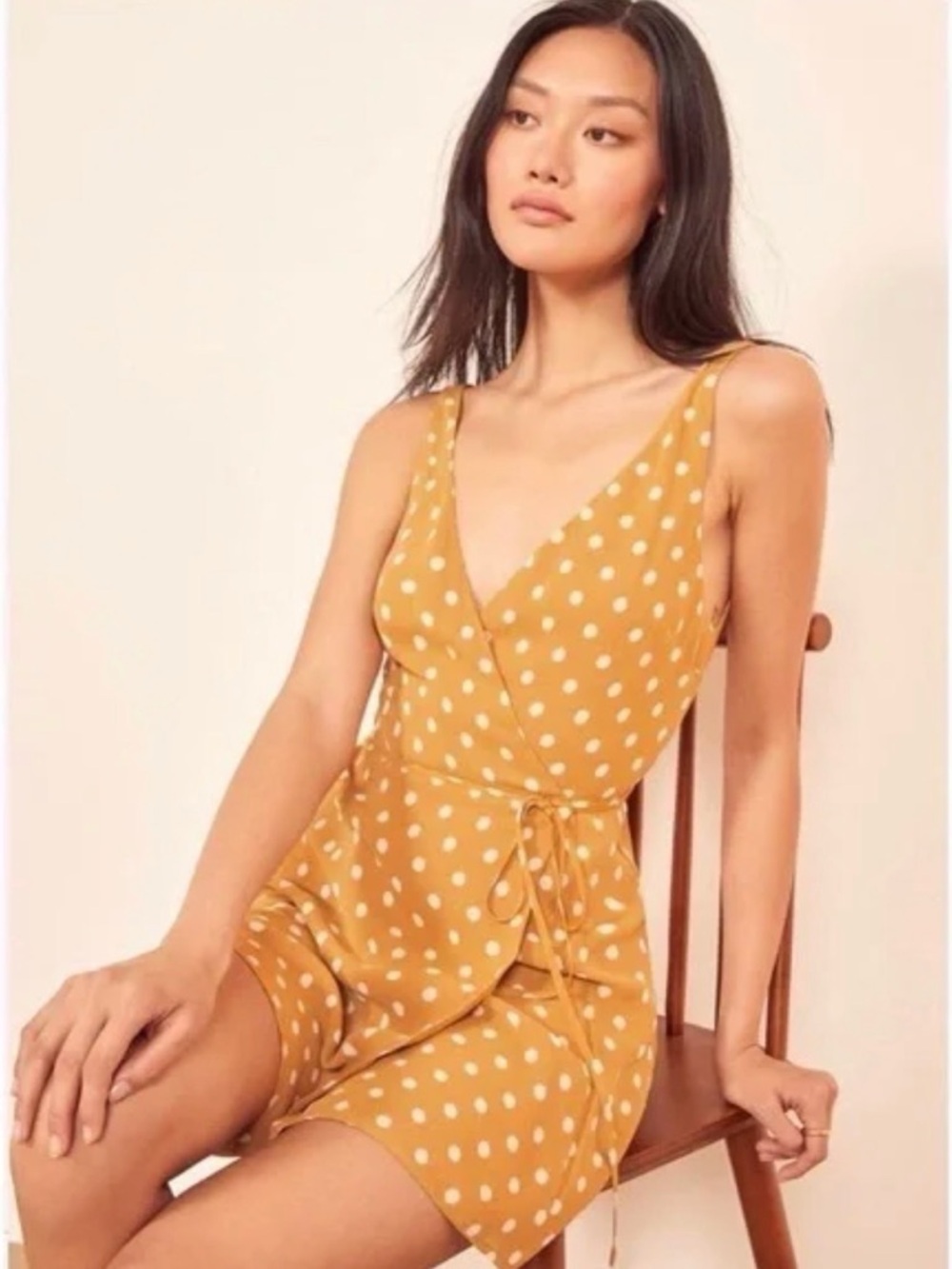 Reformation Anchorage Mini Yellow Polka Dot Dress